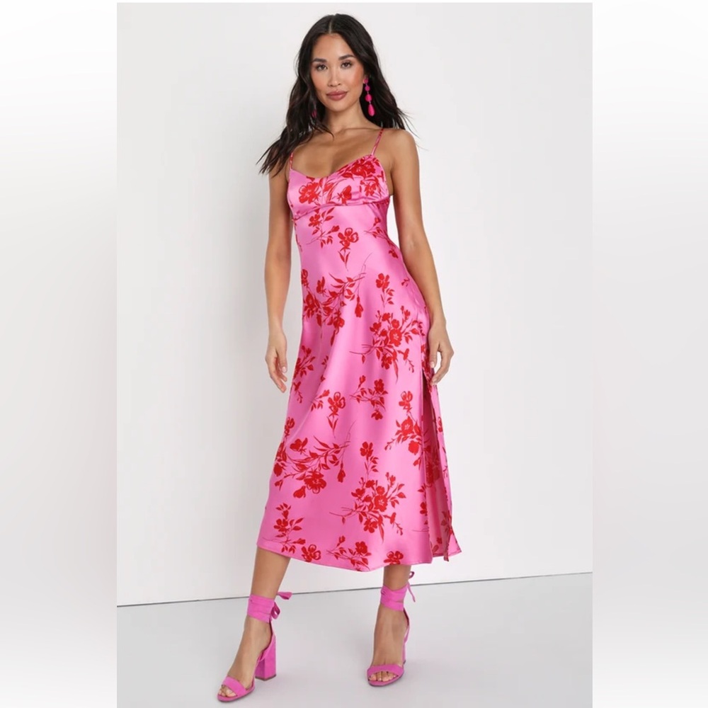 Floral Pink and red midi dress Lulus